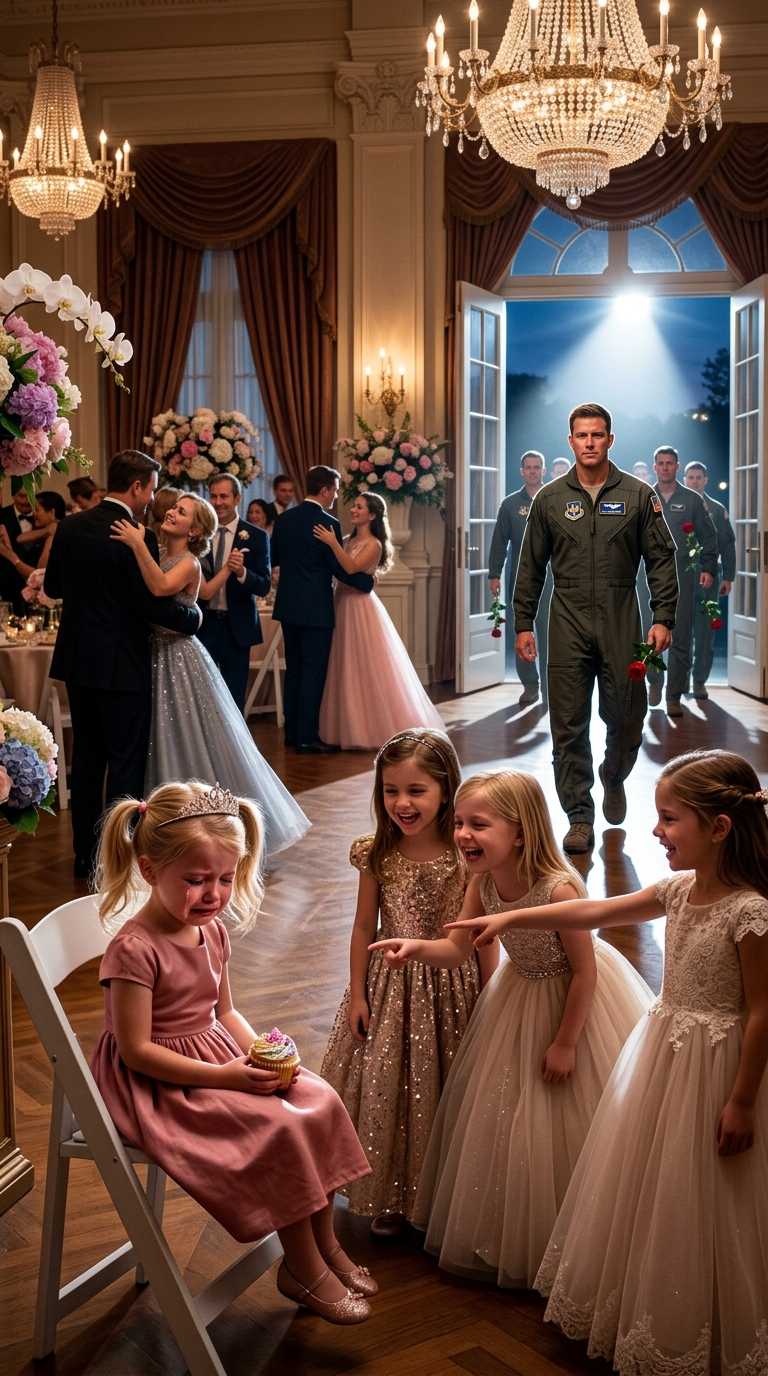 At the Father-Daughter dance, a group of girls teased my niece for sitting alone with two cupcakes. “Did your dad forget you because you’re not pretty enough?” they snickered. She just looked at the empty chair and whispered, “He promised he’d be here.” Just as the music started, the lights dimmed and a voice boomed over the speakers: “Mission Accomplished. Soldier 7-Alpha is home.” The doors burst open and my brother, direct from the airfield in his flight suit, ran across the floor. Behind him, 20 of his fellow pilots followed, each carrying a rose for the little girl they’d all heard about in their letters home.