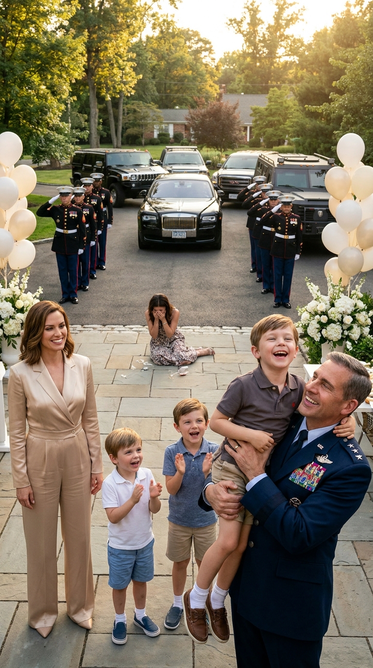At my son’s 7th birthday party, only two kids showed up. My sister-in-law smirked and whispered: “Maybe if you raised him better, he’d have friends.” I felt a lump in my throat. Then, a fleet of luxury cars pulled into the driveway. Who stepped out made my sister-in-law’s glass drop to the floor in total shock