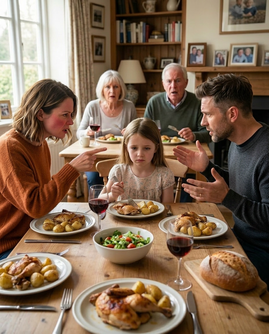 My sister-in-law stood up during dinner and accused me of ch:eating in front of everyone. Then she looked at my little girl and said Robert wasn’t really her father. My husband stayed calm, pressed one button, and within minutes they realized they had made the worst mistake of their lives.