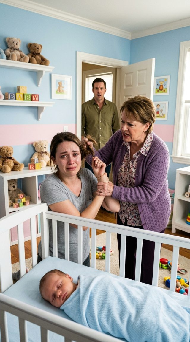 At 2 a.m., stuck at the office, I checked the hidden baby monitor I’d set up to see why our newborn kept crying—and my blood ran cold. On the screen, my mother stormed into the nursery, hissed, “You live off my son and still complain?” and yanked my exhausted wife by the hair beside the crib. My wife didn’t scream—she froze. When I checked the saved footage, I found weeks of abuse. She thought I’d never know—until I got in my car and decided she was done living under my roof.