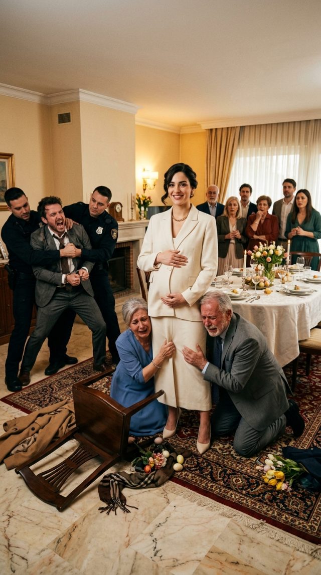 At Easter dinner, my mother-in-law made me cook for 20 people while I was seven months pregnant. When I finally sat down to eat, she shoved my face into my plate. “Sit up straighter!” she snapped, while my husband laughed like it was a joke. They thought I’d stay quiet. They had no idea this dinner was about to ruin them both.