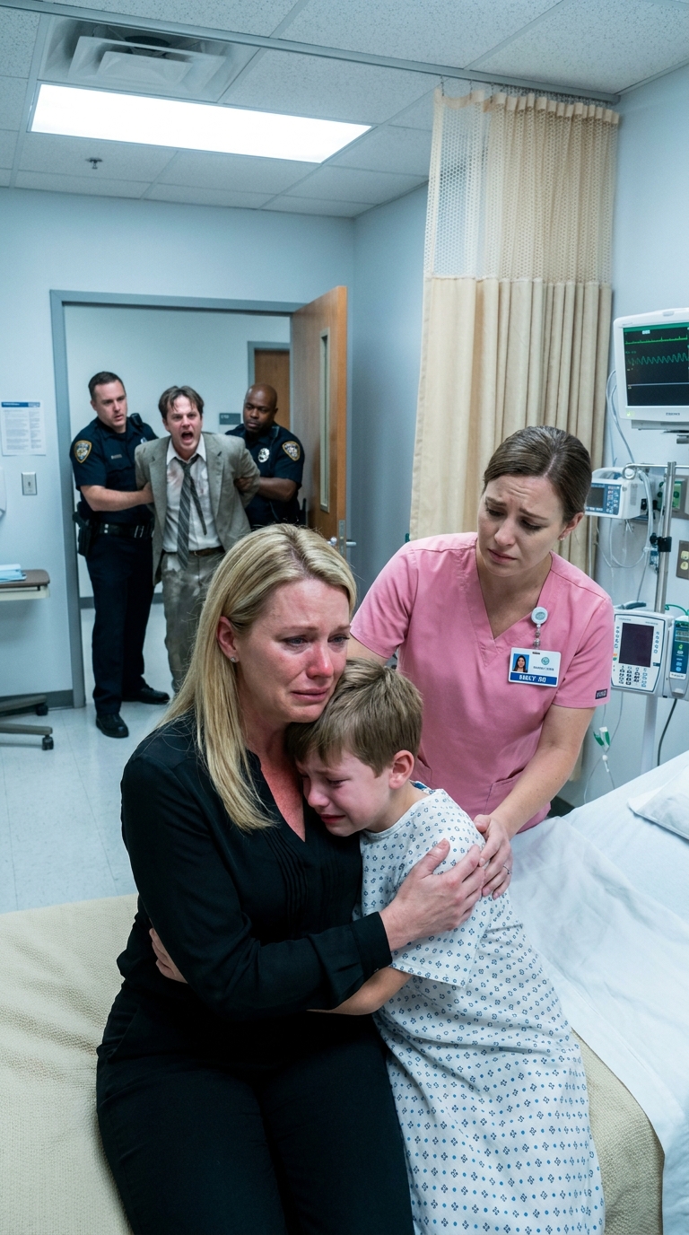 My 7-year-old son collapsed at the airport while on a trip with my ex-husband. When I sprinted into the clinic, the doctor stopped me and said, “I’d like to speak with you alone.” As I moved toward his office, a nurse brushed past, secretly slipped a note into my palm. When I read the frantic handwriting, my blood ran completely cold…