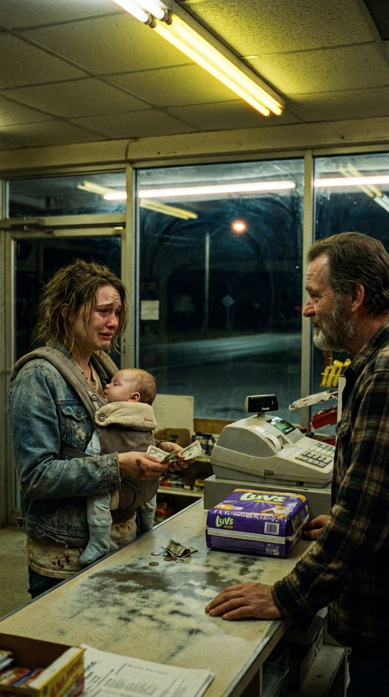 A terrified mother came into my gas station at midnight, $4 short for her baby’s diapers. She looked like she was running for her life. I used my lunch money to cover it. “Get home safe,” I told her. A week later, a courier handed me an envelope. Inside was a check for $5,000 and a note that changed my life forever.