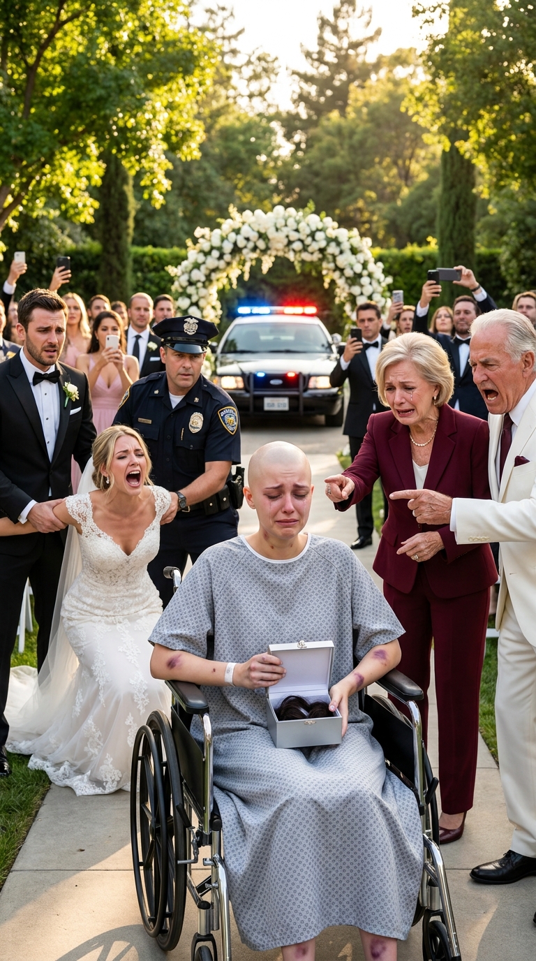 A day before my sister’s wedding, my mom chopped off 20 inches of my hair for not outshining my sister. “Your sister is married to a billionaire. Wear a hat, selfish brat,” Dad sneered. I touched my jagged scalp, my blood freezing. I didn’t scream. I just picked up my phone. At the ceremony, 500 elite guests weren’t staring at my ruined hair. They were watching the fraud investigators storm the aisle to the groom…