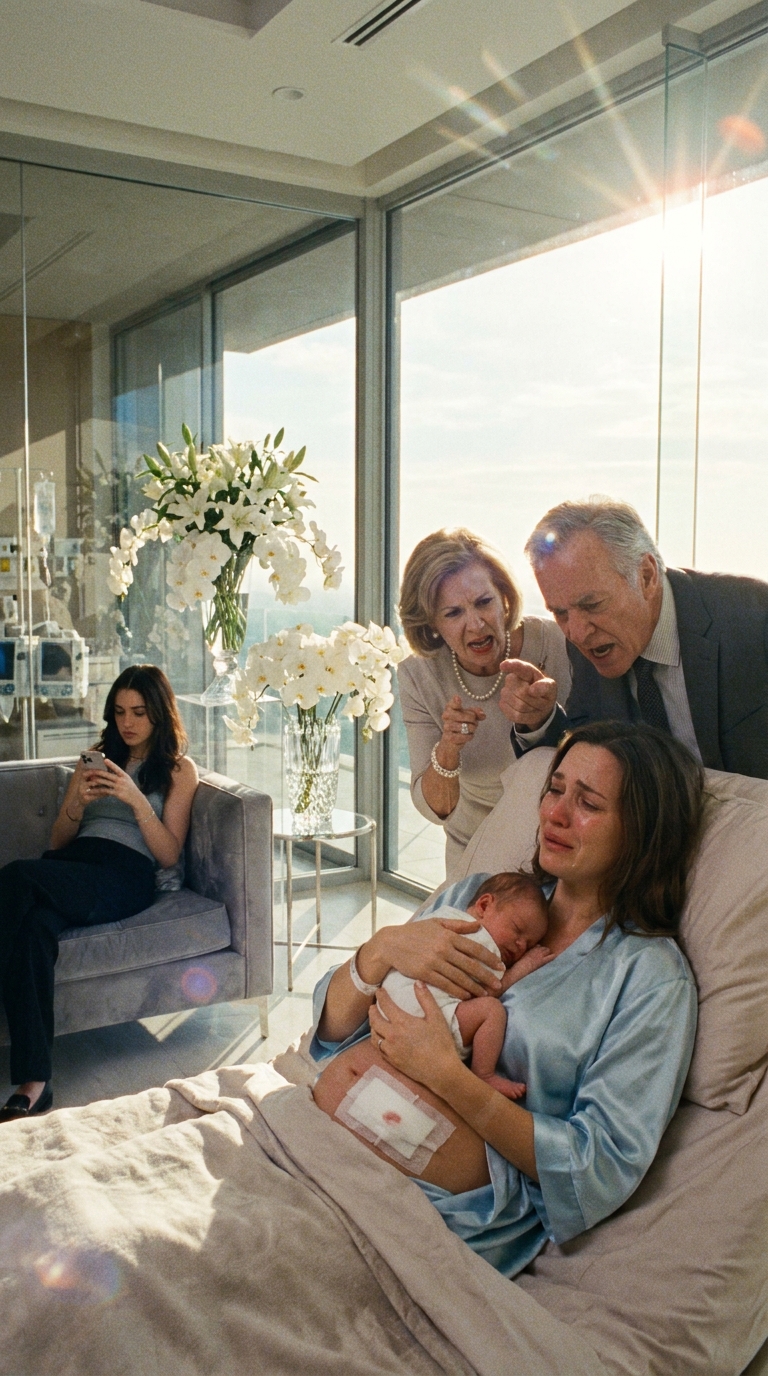 My mother-in-law burst into my postpartum recovery room, threw a stack of her daughter’s credit card bills onto my lap, and shrieked, ‘You’re making six figures, you need to pay off Chloe’s debt before her car gets repossessed!’ My husband grabbed the railing of my hospital bed, leaned over me, and hissed, ‘My sister is family. Transfer the money from your maternity bonus right now or don’t bother coming home.’ I didn’t say a word. I simply opened my MacBook and BCC’d them both on a single email. In an instant, the color drained from their faces…
