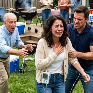 At our family barbecue, my brother ripped the IV line from my chest until my skin bled, snarling, “Your ‘heart condition’ is just a scam for attention,” while our cousins filmed and laughed, “Give her an Oscar!” I collapsed in the grass gasping for air as they mocked me as a drama queen… until the man by the grill rushed over. My cardiologist checked my pulse, grabbed my lemonade, and his face turned ice-cold as he whispered, “Who handed her this drink?”