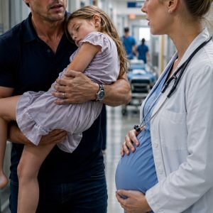 My ex rushed into my ER carrying his injured daughter, only to find me—the doctor he abandoned—seven months pregnant with his baby. I didn’t cry. I stayed completely professional. “I’m Dr. Clara,” I said, ignoring his eyes staring at my belly. But when his daughter whispered one simple sentence, his face went completely pale…
