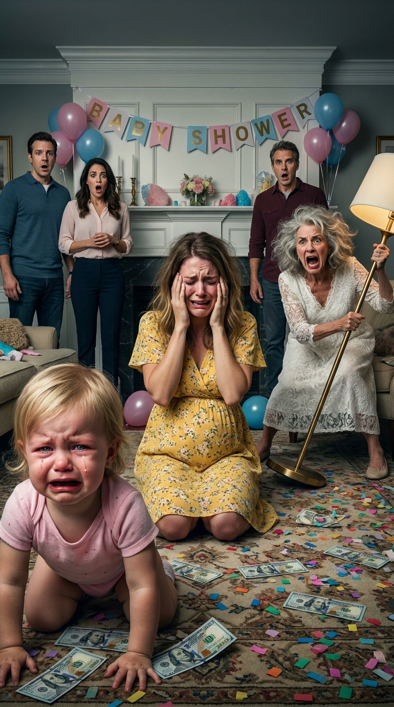 At my baby shower, my sister-in-law struck my six-year-old daughter on head with a lamp because she caught her stealing money from the gift envelopes. She screamed, “How dare you accuse me?” My daughter stumbled back, hitting the wall hard, and collapsed, bleeding. But when she whispered a word, I knew something even more terrifying about my family…