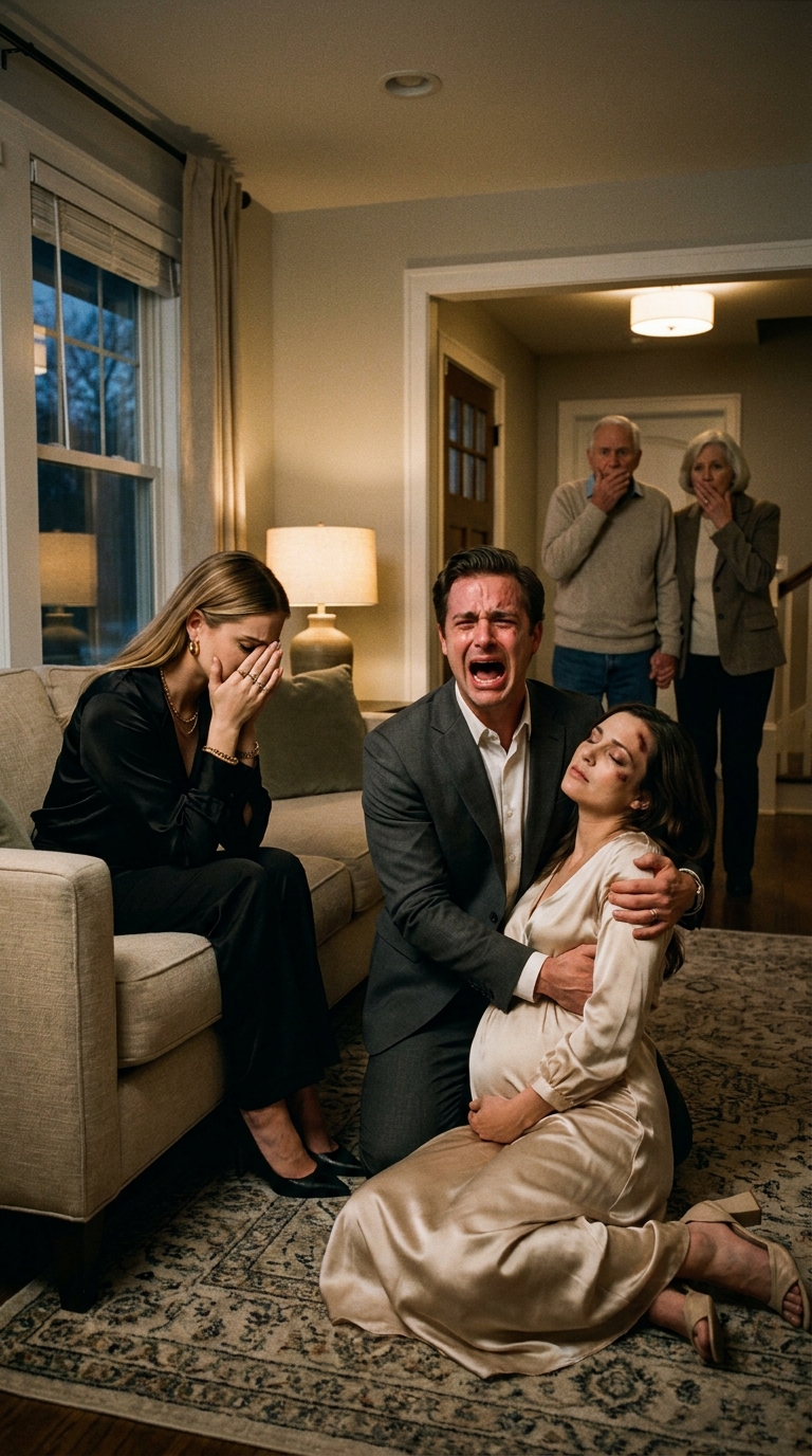 My sister kicked my preg/nant stomach “just to hear the sound it made.” When I tried to confront her, my parents immediately shielded her. “Erica, talk to us, honey. Did she even say anything to you?” they pleaded— as my sister sobbed her way over and kicked me again, harder this time. I blacked out. When I didn’t wake up, they scoffed. “Enough pretending. Get up. Erica’s been through enough.” My father snapped, “Stand up now—or I’ll let her kick you again.” Then my husband walked in. Panic spread. The doctor followed. One quiet sentence changed everything: “The baby isn’t moving anymore.” My husband turned to them—and that’s when their real nightmare began.