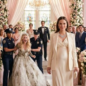 My sister-in-law shoved me — eight months pregnant — down the stairs because I wouldn’t let her wear my late mother’s $100,000 heirloom necklace to her wedding. My husband stepped over my bleeding leg, tossed a cheap plastic choker onto my chest, and sneered, “Wear this trash instead. Stop being selfish and go iron her veil perfectly before the ceremony.” I wiped the blood from my knee and smiled. I couldn’t wait to see the look on her smug face at the altar when the special “guests” I had invited finally arrived.