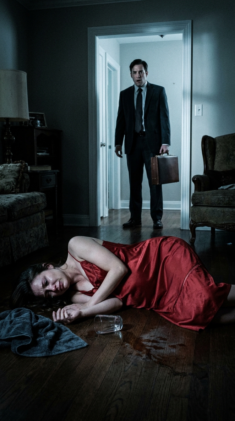 The night I came home early from a business trip and found my pregnant wife lying in the dark, her silk nightgown on backward and the floor marked with a damp towel and dark stains, something icy passed through my chest before I even understood what I was looking at.