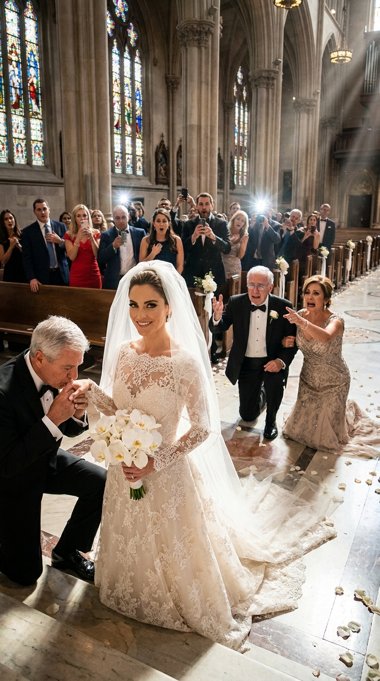 My daughter-in-law ripped my wife’s wig off at my son’s wedding, revealing marks from months of treatment as some guests laughed. I stepped onto the stage, covered my wife with my jacket, and opened the wedding envelope… When she saw the documents inside, her smile suddenly…