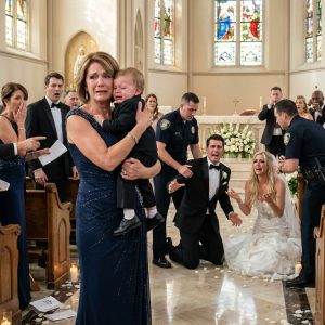 Hours before my daughter’s wedding, I secretly watched her groom hug a little boy who called him “Daddy.” “Just wait. Her father’s multi-million-dollar medical patent will be mine tomorrow,” he laughed with his hidden mistress. My blood froze. I didn’t tell my daughter. I let the ceremony begin. When the priest finally asked if anyone objected, I calmly stood up. The groom smirked at me—until he saw exactly who was standing right behind me. His legs instantly gave out…