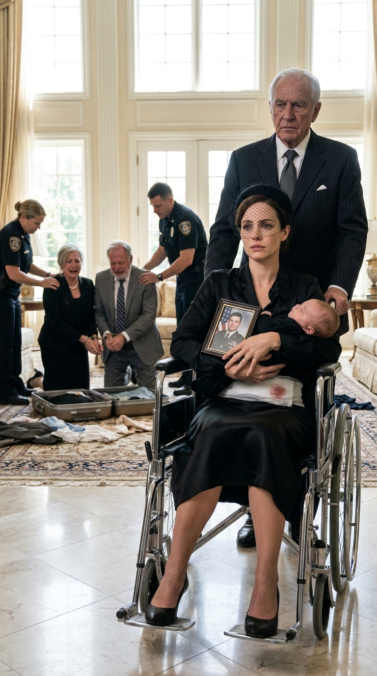 “When you recover, go back to your in-laws,” Dad said after my husband di//ed in the fire and I gave birth alone. Mom added, “You’re not our responsibility now.” I held my baby and said nothing until the stranger I called walked in with two uniformed men, and Dad ran for the door…