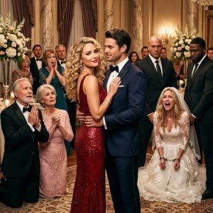 At my sister’s black-tie wedding in Boston, my father grabbed the microphone to mock me, dumping a tray of blood-red wine over my custom silk dress. “You are a pathetic, lying spinster,” my mother sneered, while 300 guests laughed. I didn’t cry or scream. I calmly wiped my face and made one phone call. Twenty minutes later, the grand doors opened. When they saw who the man came in was, my family dropped to their knees.