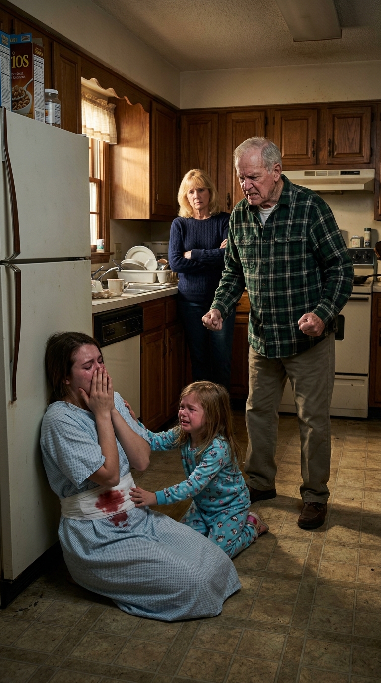 When I brought my daughter home from the ER, my mother had already thrown all our belongings outside. “Pay her rent or get out!” she screamed, demanding $2,000. I refused. My father slapped me so hard I hit the ground, bleeding—right in front of my child. He sneered, “Maybe now you’ll obey.” They thought that would break me. They had no idea what I was about to do next.