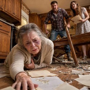 My daughter-in-law’s smile vanished the moment I said the farm money would be for my retirement. “You selfish old woman!” she shrieked, snatching the papers from my hand. My son burst through the door, his eyes wide with rage, and shoved me so hard my ribs broke from the impact on the table. As I lay gasping for breath on the floor, he whispered, “Mother, you should have listened to me.” Twenty minutes later, …