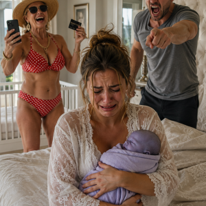 “If he were really dy//ing, he’d already be de//ad,” my mother-in-law sneered as my newborn struggled to breathe. Then she used my emergency credit card to send my husband to Hawaii. When I called him in tears, he exploded, “Stop trying to ruin my vacation with your attention-seeking nonsense!” Five days later, they returned sunburned and laughing. Their smiles vanished when they a man waiting on the porch.