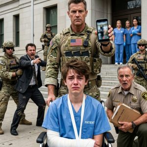 A corrupt Sheriff shot my 17-year-old son, permanently destroying both his kneecaps. “Shouldn’t have looked at me wrong, boy,” the cop laughed, protected by his union. I rushed into the ER in my cheap janitor uniform. My son wept, “Dad, I’ll never walk again.” I didn’t scream or cry. The arrogant Sheriff thought he had just ruined a powerless janitor’s family. I pulled out my phone and called my old team. That was the moment his nightmare began.