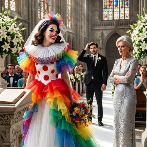 My mother-in-law replaced my wedding dress with a clown costume, so I wore it anyway. The morning of my wedding, I unzipped the garment bag holding the dress I’d spent eight months choosing. The one I’d saved for. The one that was supposed to make me feel like a bride. Instead, I found bright colors, oversized fabric… and a red nose. My maid of honor, Sarah, froze. “What is this?” I just stared at it—and then I laughed. Because I knew exactly who was behind it.