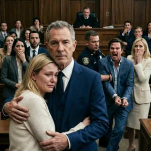 At my divorce hearing, the judge ruled that I would walk away with nothing. My husband wrapped his arm around his mistress, wearing the smug smile of a man who thought he had already won. “Let’s see how you and that baby survive without me,” he sneered. I lowered my head and swallowed the humiliation—until the courtroom doors burst open. A billionaire stepped inside, eyes locked on me. “Without you. My daughter and my grandchild will live like royalty.” In one second, my husband’s smile disappeared.