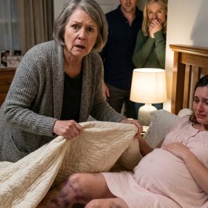 When Eleanor visited her pregnant daughter, she only meant to tuck her in. But as she pulled the blanket up, she froze at the sight of dark bruises across her daughter’s legs. “Who did this to you?” she whispered. Her daughter shook her head, crying, “Please, Mom… don’t ask.” Eleanor’s eyes hardened. By morning, the people behind those bruises would learn a mother’s revenge is never quiet.
