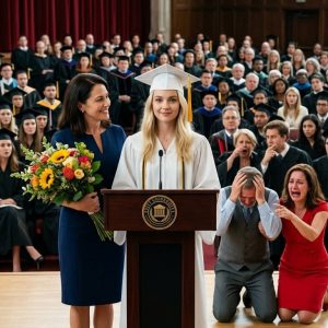 My parents abandoned me in a hospital at 13 because my cancer treatment was “too expensive.” 15 years later, hearing I was the Valedictorian of Johns Hopkins Medical School, they demanded VIP tickets. “She owes us this,” my mother whispered in the front row, expecting to take all the credit. I didn’t scream or cry. I gave them the tickets to their own execution. Standing backstage, I smiled as the Dean stepped to the podium. The name he read out loud shattered their world.