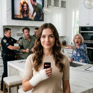 My husband shoved my hand onto the scorching stove because the steak was “too done.” As I crawled through broken glass in agony, my mother-in-law pulled out her phone to record me, laughing, “She needs to learn her place.” My father-in-law simply raised the volume on the television. They thought I was desperately scrambling beneath the kitchen cabinets to find my lost wedding ring. They didn’t know my fingers were actually brushing against a secret that was about to turn this private nightmare into the absolute destruction of his entire empire.