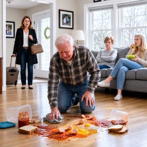 Woman  returned early from a business trip and discovered her father kneeling on the floor cleaning, while her mother-in-law m0cked him: “This house smells like the countryside.”