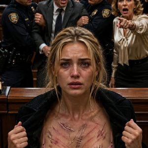 At my divorce hearing, my husband leaned back and smirked. “Couldn’t afford a lawyer?” The courtroom waited for me to break. Instead, I stood. “No, Your Honor. I came with evidence.” Then I stood, touched the diamond necklace he forced me to wear, slipped off my coat, and revealed the scars he believed would stay buried forever. For the first time, his confidence di/ed before the verdict did.