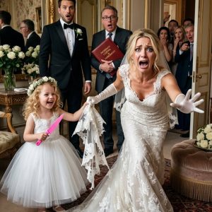 My daughter tugged on my wedding dress. “I saw Evan and Uncle Peter do something bad,” she trembled. She repeated the exact conversation my new husband and my own brother just had. It was the horrifying truth behind my first husband’s death. My blood ran completely cold. I didn’t cry. I walked up to the stage, took the microphone, and said one single sentence that made my brother drop his glass in pure terror…