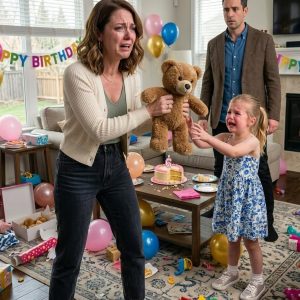 My in-laws sent my 6-year-old daughter a cute brown teddy bear for her birthday. She smiled for a second, then suddenly froze and asked, “Mommy, what is it?” When I looked closer, my face went pale. I didn’t scream. I acted—and three days later, police were at their door.