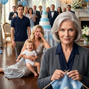 At the baby shower, my daughter-in-law tossed my hand-knitted blanket in the bin: “We only use designer things here.” — I fished it out and took it home without arguing. That night my son called, voice breaking: “Mom… what was folded inside that blanket?”