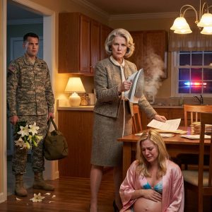 My mother-in-law held a steaming hot iron inches from my 8-month pregnant belly. “Sign the custody papers, or you both burn,” she smirked, laughing as she dropped a forged military casualty notice of my husband’s death onto the kitchen table. I sat trembling in the chair, my vision blurring from terror—until the back door violently slammed open. Standing in the doorway, caked in the pale dust of a foreign deployment, was my “dead” Army Captain husband. He didn’t yell. He didn’t lose his temper. He calmly reached for his phone, looked his mother dead in the eye, and said: “Officer, dispatch police to my address. I’d like to report an attempted mu//rder.”