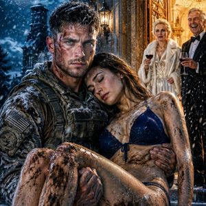 After an 18-month deployment, I rushed home to find my wife collapsed in a blizzard, clutching our freezing baby. “Your parents sent a casualty officer… they told me you died,” she sobbed. My blood turned to absolute ice. Inside, their luxury masquerade gala was in full swing. I didn’t knock. I picked up my shivering wife, kicked the doors open. The elite guests went dead silent as a “dead” soldier walked in.