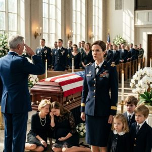 They draped the flag over my ex-husband’s casket, honoring him as a fallen hero. His pregnant mistress sat in the front row, weeping loudly as his parents stroked her hair—they had completely abandoned me and our triplets years ago. When the four-star general stepped forward to present the folded flag to the ‘grieving widow,’ his mother smugly pushed the mistress forward. But the general bypassed them entirely. He walked straight to the back row, locked eyes with me, and saluted. “Captain,” he announced, loud enough for the entire cemetery to hear. What happened next was beyond anything anyone there could have imagined.