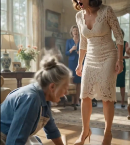 “Crawl like a dog!” The evil wife shoved her 82-year-old MIL down. But when the silent old lady pointed to the open door, everyone froze…