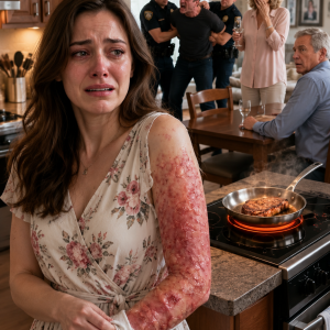 My husband vio//lently slammed my hand onto the burning stove because his steak was overcooked, snarling that I needed a “lesson in obedience.” As I colla//psed in agony, my mother-in-law stepped over my body to refill her wine, while my father-in-law turned up the TV to drown out my screams. As my husband grabbed my hair to force me to apologize, he realized in breathless horror that he hadn’t just assaulted a “helpless” wife.