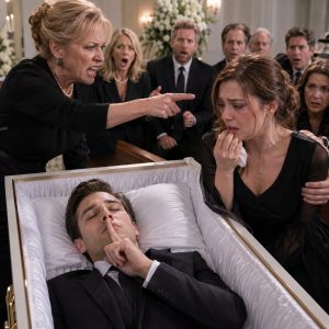 At my husband’s funeral, my mother-in-law looked me straight in the eye and coldly said, “It’s better for him to die now than to live with the humiliation she brought upon him.” Relatives nodded and whispered in agreement. Before I could reply, I saw my husband’s fingers move inside the open coffin – our secret signal to keep quiet. A few seconds later, he sat up, the police stormed into the chapel, and my mother-in-law was handcuffed and led away.