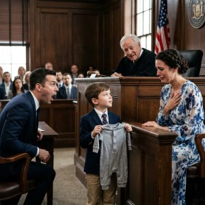 My ex-husband’s lawyer held up my son’s worn shirt to prove I was an unfit mother, but the entire courtroom gasped when my 8-year-old opened the shirt to reveal hidden words he had secretly written, exposing his father’s biggest lie and delivering a custody verdict no one saw coming.