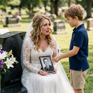 I’m getting married next week, so I visited my late husband’s grave. As I wiped his photo, a boy ran up: “Ma’am, this guy is at my house.” Stunned, I followed him home. But just as the door opened…