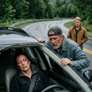On a back road in the Smokies, my stepson cut our brakes and watched us plunge over the embankment. I was pinned in the wreckage, bleeding and barely breathing, when a trucker leaned through the shattered glass and whispered, “Play dead… he’s still watching.” But after my stepson drove away, the trucker told me something even worse.
