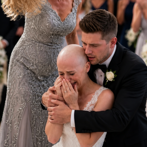 On our wedding day, my mother-in-law stormed down the aisle, pointed at me, and screamed, “My son doesn’t marry a walking corpse!” Before I could react, she ripped off my wig, exposing my bald head after months of chemotherapy. I thought my world had ended as hundreds of guests stared in silence. Then my husband wrapped his arms around me and whispered, “I love you, and we’ll get through this together.” That was the moment my mother-in-law unknowingly destroyed her own future.