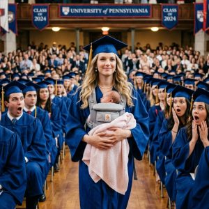 They started laughing the moment my daughter walked onto the graduation stage with a newborn in her arms. Someone sitting behind me even muttered, “Just like his mother…” But what she said next silenced the entire room.