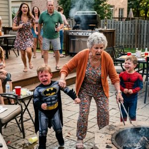 During a family BBQ, my nephew ran into my 7-year-old son and fell, but everyone blamed my boy before I could speak. Then my mother did something with a red-hot BBQ tong that left him screaming. My family acted like nothing serious happened—until a sound from outside changed everything.