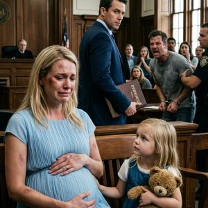 Eight months pregnant, I asked the judge for a divorce, giving up the house, cars, and all the money to my husband. His mistress smiled, thinking she had won. I wasn’t being noble; I was paying a ransom to escape a monster. “I want nothing he touched,” I told the court. My husband smirked. But the judge closed her folder. “Before I rule, a little girl in the hallway wants to show us something.” When the little girl with a teddy bear walked into the room, my husband went deathly pale…