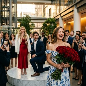 I brought flowers and Paris flight tickets to the office to surprise my husband for Valentine’s Day. But the whole company was celebrating his engagement to the female CEO. My husband kissed her, then held up a diamond ring as the crowd cheered. I turned around and walked away. I instantly canceled the trip. Froze all joint accounts. And withdrew my 83% share from the company—worth 558 million. Thirty minutes later, my phone showed 152 missed calls. Then my doorbell rang.